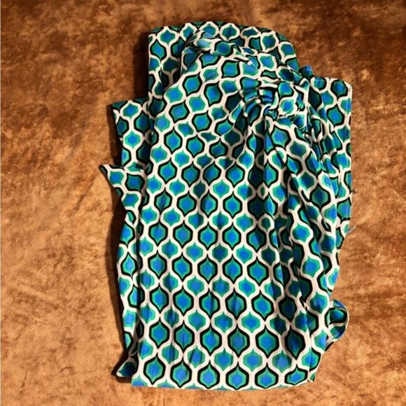 Zara Teal and White Geometric Midi Skirt - Picture 4 of 7